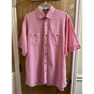 Alan Flusser Linen Cotton Blend Short Sleeve Button-Up Shirt Men's Sz L Pink